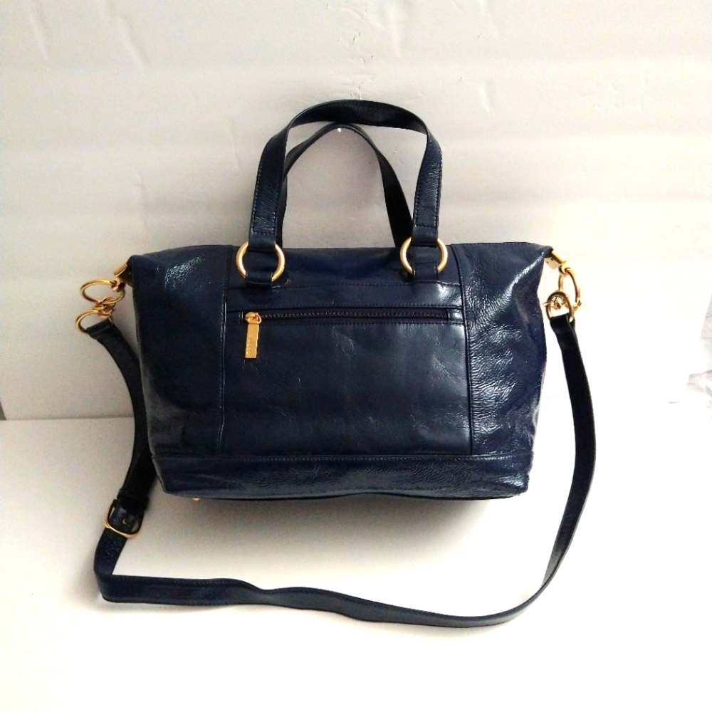 Hobo navy blue patent leather satchel bag